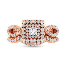 Diamond 1 Ct.Tw. Round and Princess Bridal Ring in 14K Rose Gold