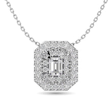 Diamond Emerald Cut Double Halo Pendant 3/8 ct tw in 14K White Gold