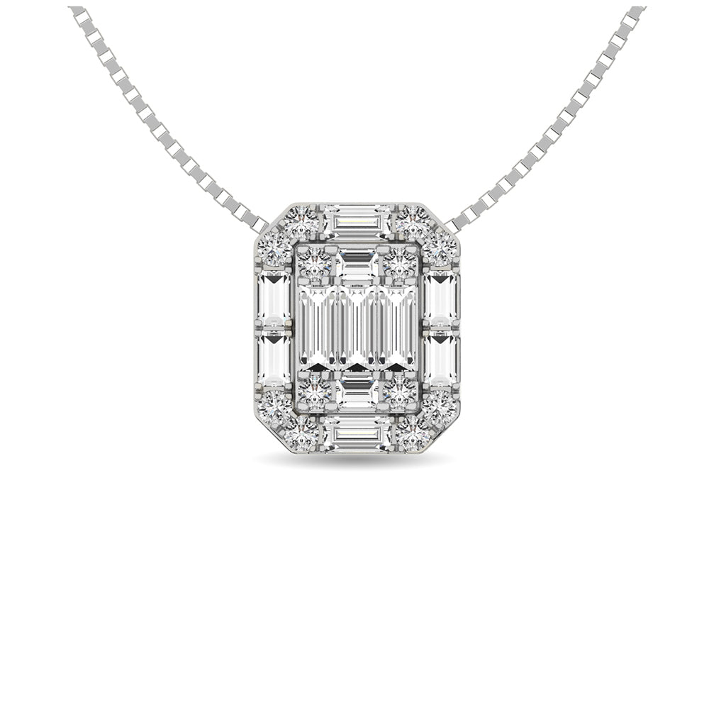 Diamond 1/4 Ct.Tw. Round and Baguette Fashion Pendant in 14K White Gold