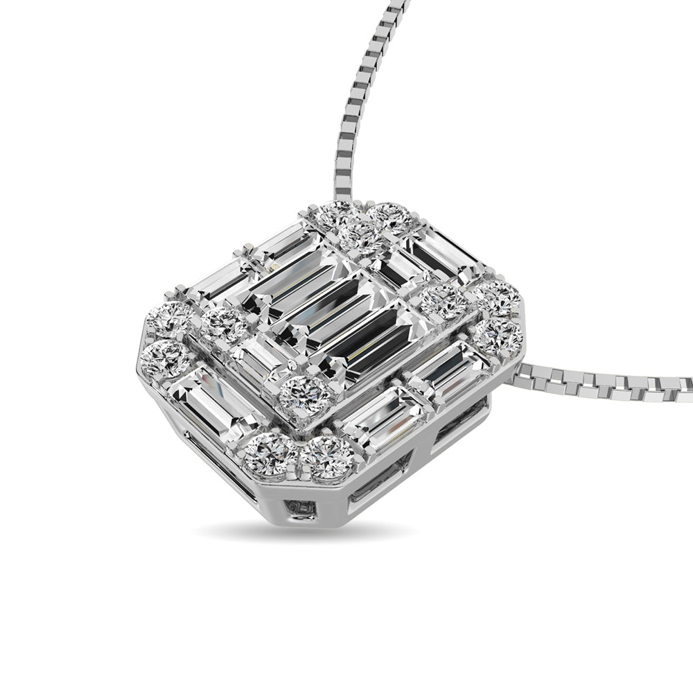 Diamond 1/4 Ct.Tw. Round and Baguette Fashion Pendant in 14K White Gold