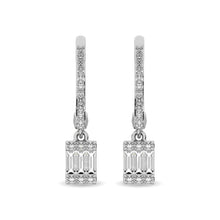 Diamond 1/3 Ct.Tw. Round and Baguette Hoop Earrings in 14K White Gold