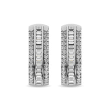 Diamond 1/3 Ct.Tw. Round and Baguette Hoop Earrings in 10K White Gold