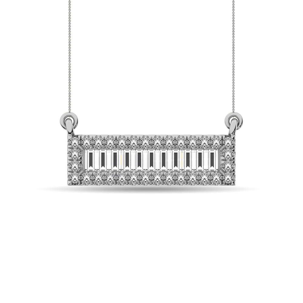 Diamond 1/6 Ct.Tw. Round and Baguette Fashion Necklace in 10K White Gold