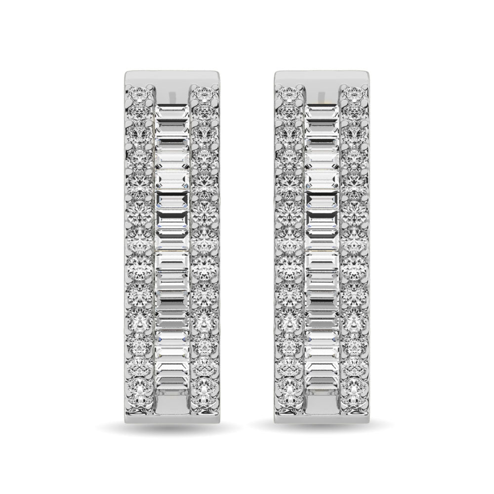 Diamond 4 1/20 Ct.Tw. Round and Baguette Hoop Earrings in 14K White Gold