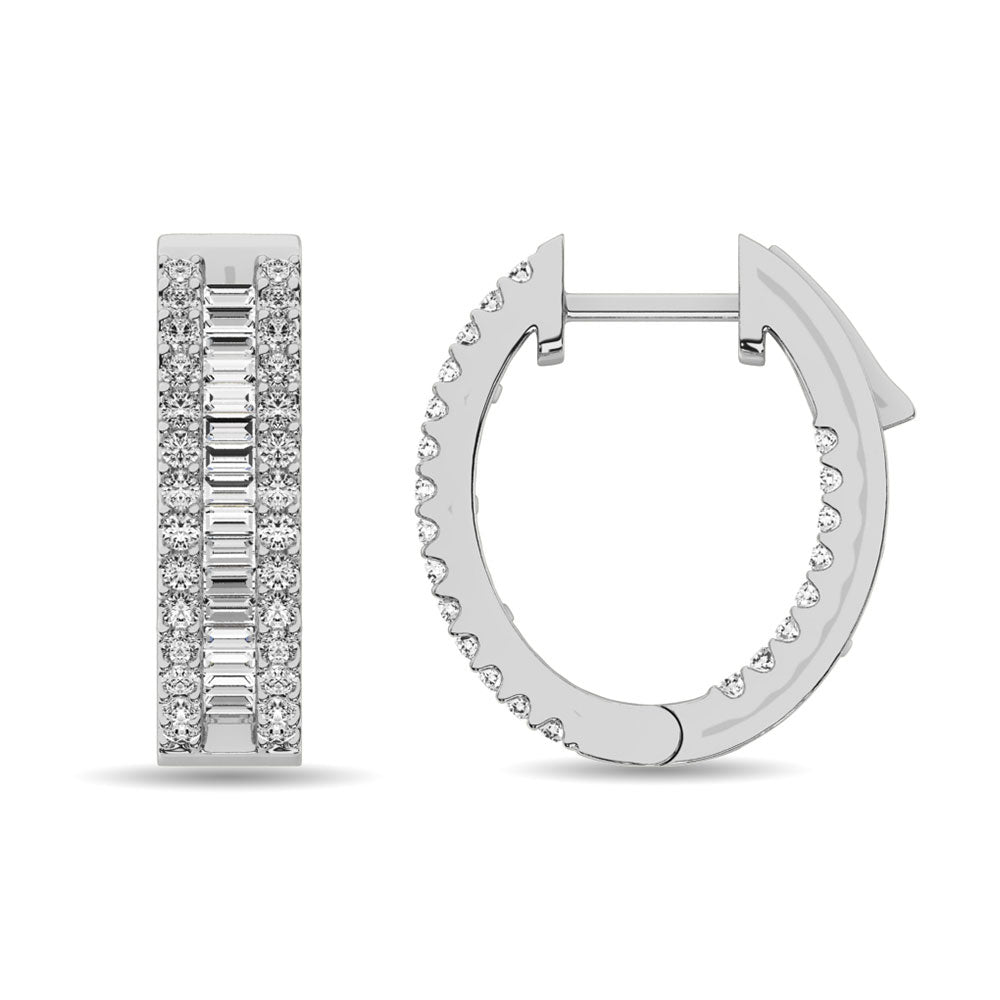 Diamond 4 1/20 Ct.Tw. Round and Baguette Hoop Earrings in 14K White Gold