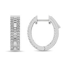 Diamond 4 1/20 Ct.Tw. Round and Baguette Hoop Earrings in 14K White Gold