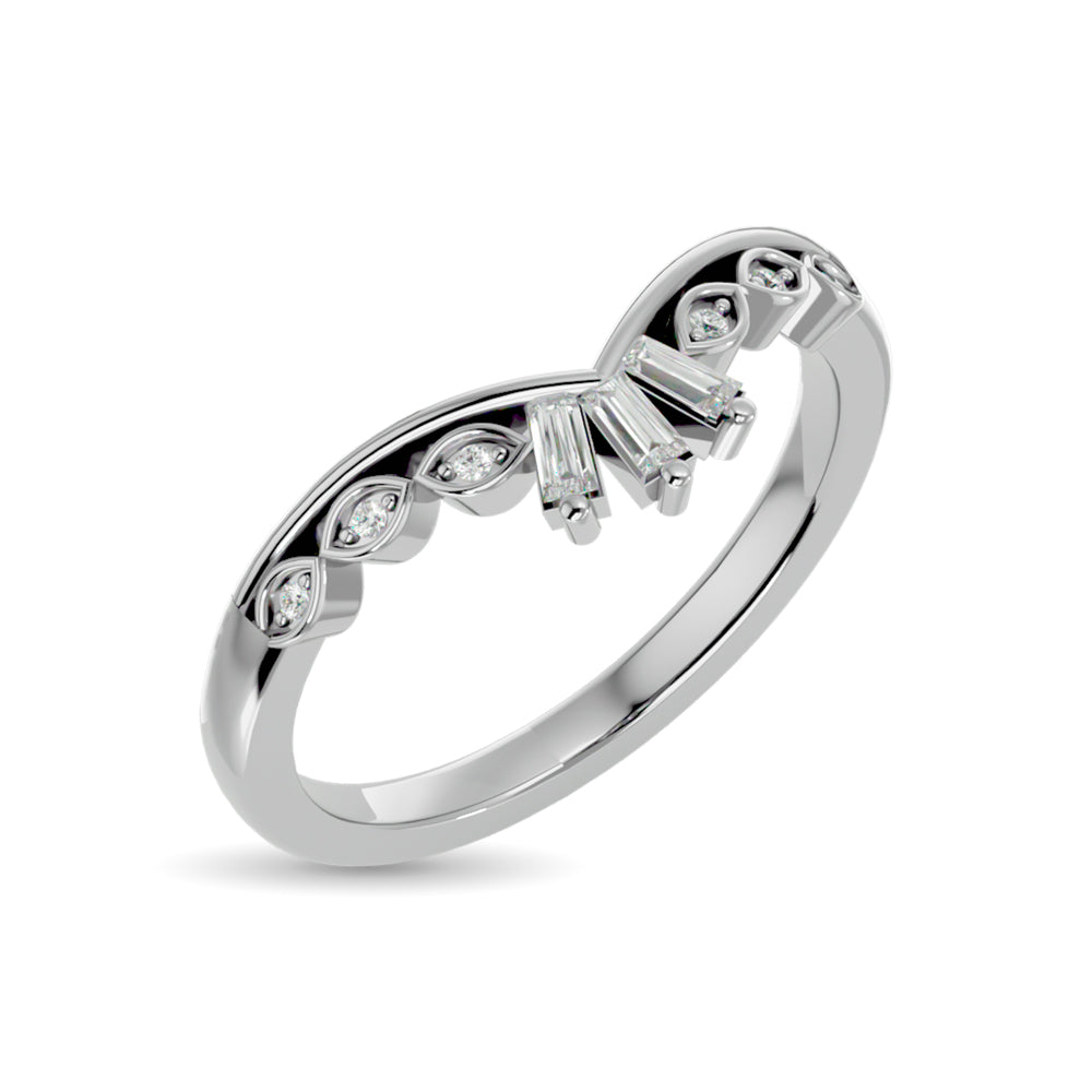 10KT WHITE GOLD 1/8CT TW DIAMOND CHEVRON BAND