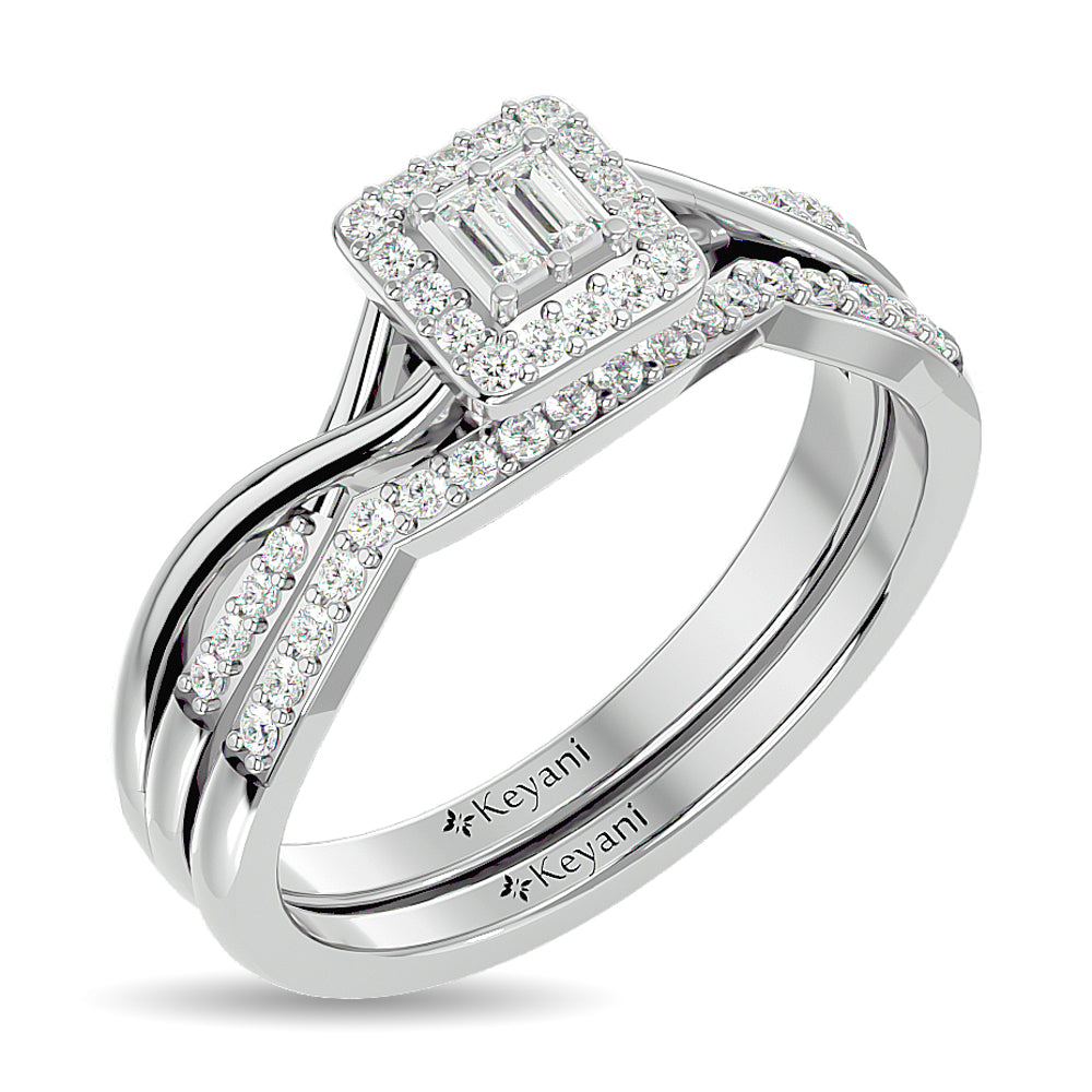 Diamond 1/4 ct tw Round and Straight Baguette Bridal Ring in 10K White Gold