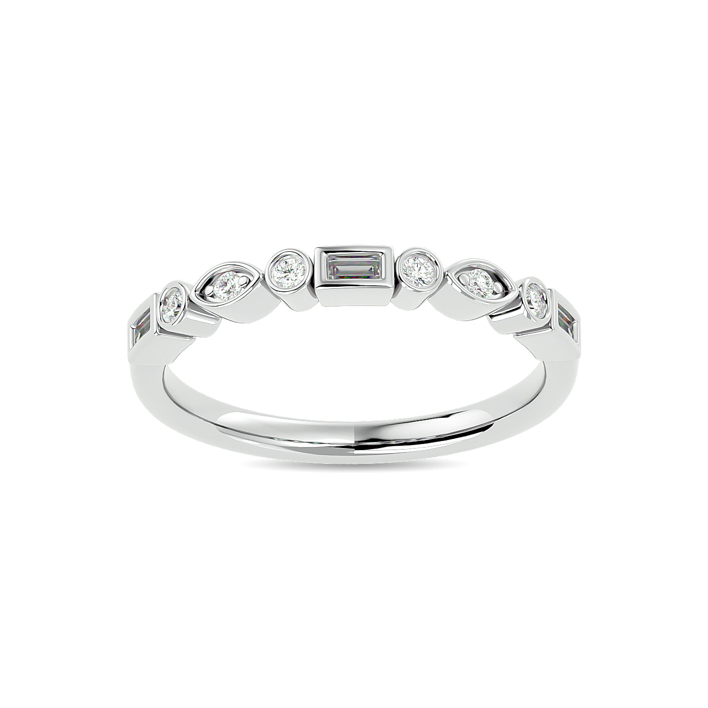 Diamond 1/5 ct tw Round and Straight Baguette Stackable Ring  in 14K White Gold