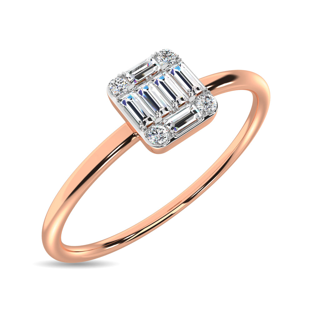 Diamond 1/10 ct tw Round and Baguette Cut Ring in 10K Rose Gold