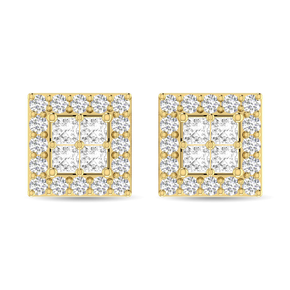 Diamond 1/2 Ct.Tw. Round and Princess Fashion Earrings in 14K Yellow Gold