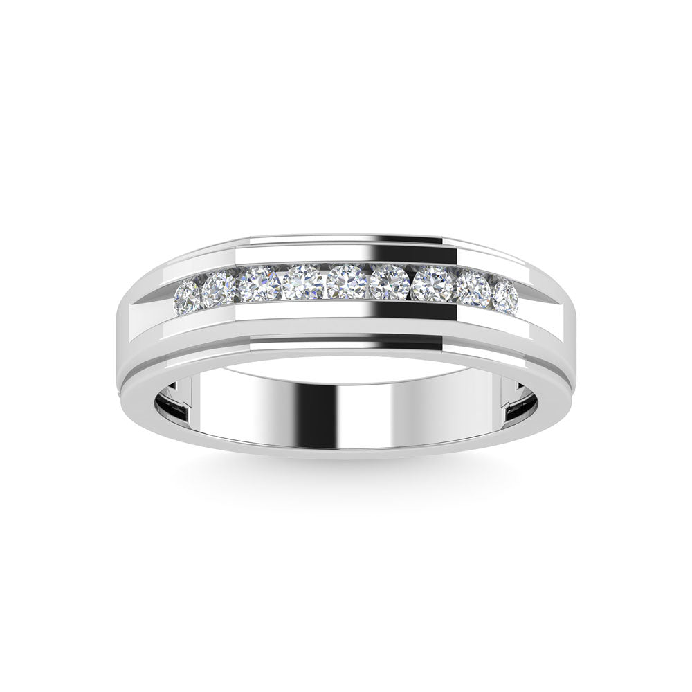 Diamond 1/4 Ct.Tw.Mens Wedding Band in 10K White Gold
