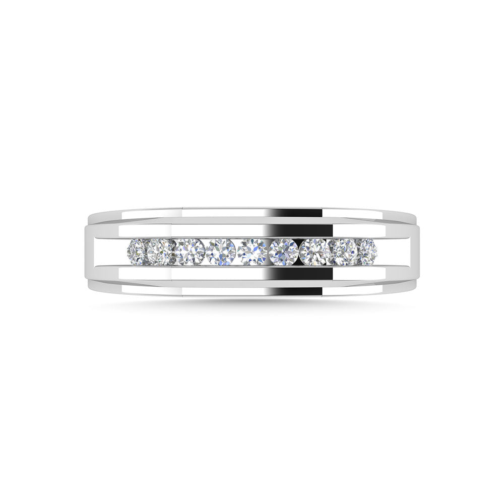 Diamond 1/4 Ct.Tw.Mens Wedding Band in 10K White Gold