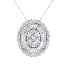 14K White Gold 3/4.Tw. Round and Tapper Diamond Invisible Oval Shape Pendant Pendant