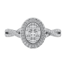 14K White Gold 1/2 Ct.Tw. Diamond Round and Baguette Oval Shape Engagement Ring