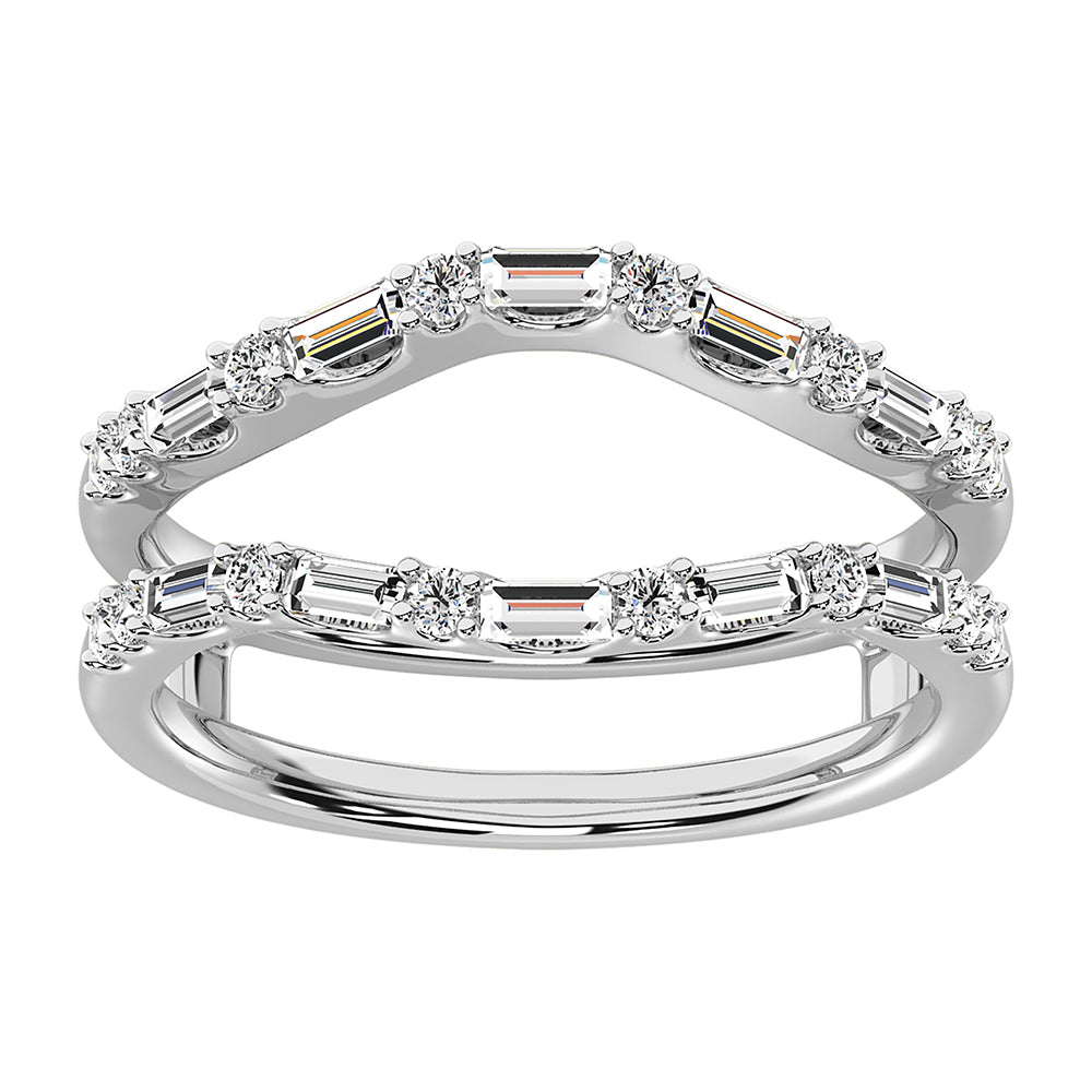 14K White Gold 3/8 Ct.Tw. Diamond Round and Baguette Set Guard Ring