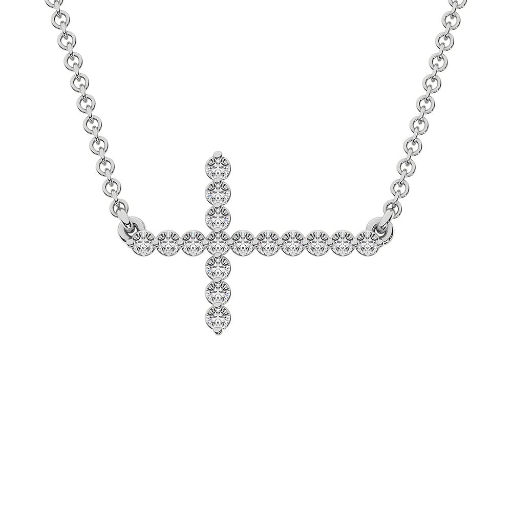 14K White Gold 1/5 Ct.Tw. Diamond Cross Necklace