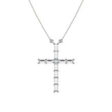 10K White Gold 1/4 Ct.Tw. Diamond Round and Baguette Cross Necklace