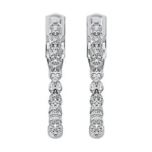 14K White Gold 1 Ct.Tw. Diamond Round Set Hoop Earrings