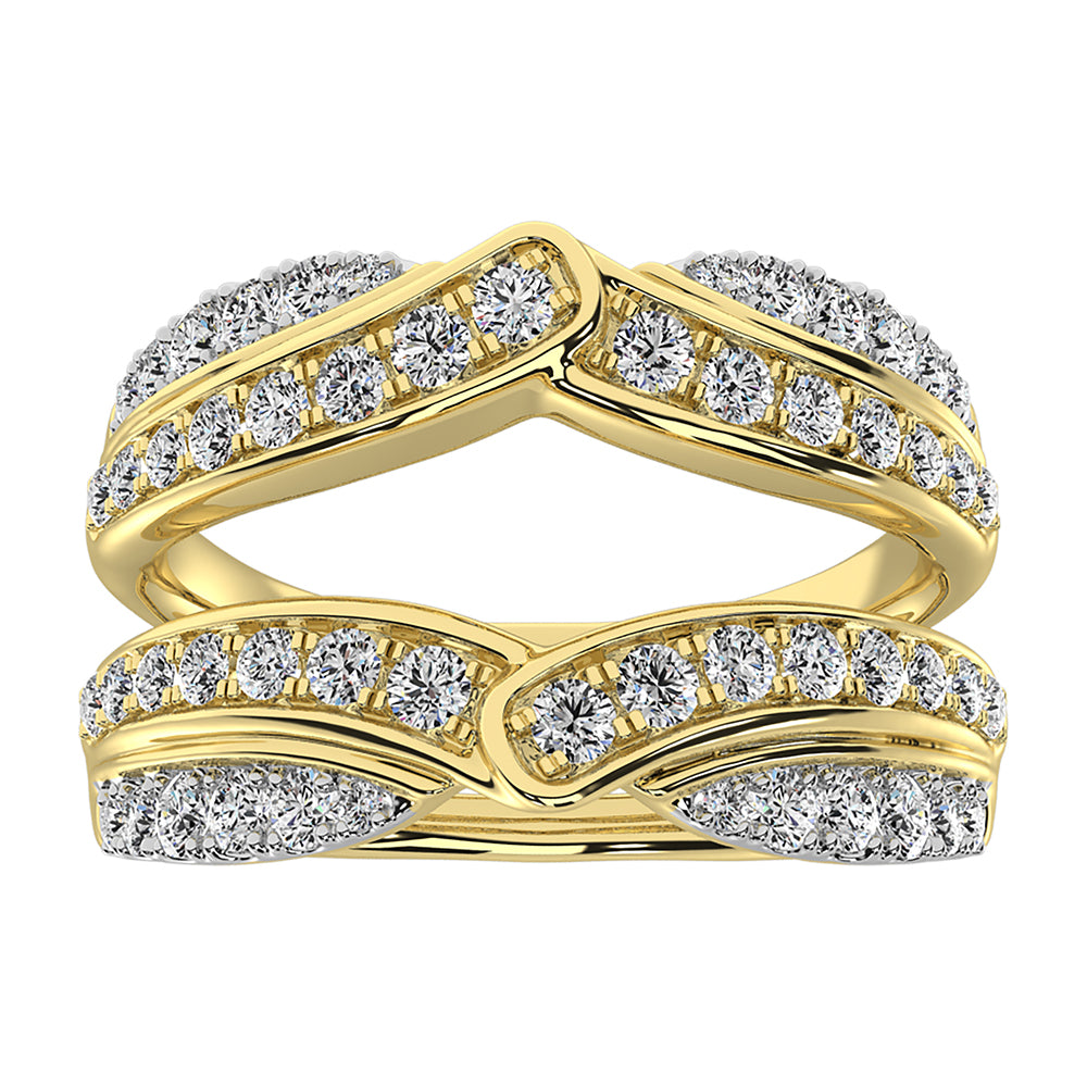 14K Yellow Gold 3/4 Ct.Tw. Diamond Chevron Guard Ring  With White Gold Touch