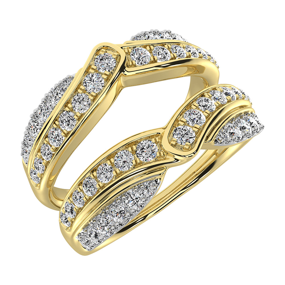 14K Yellow Gold 3/4 Ct.Tw. Diamond Chevron Guard Ring  With White Gold Touch