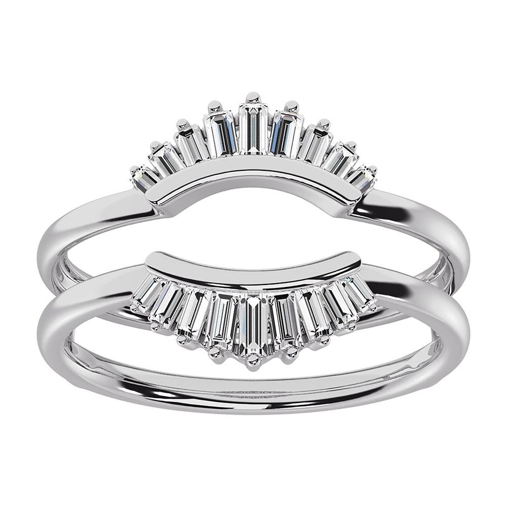 14K White Gold 1/4 Ct.Tw. Diamond Baguette Set Chevron Guard Ring