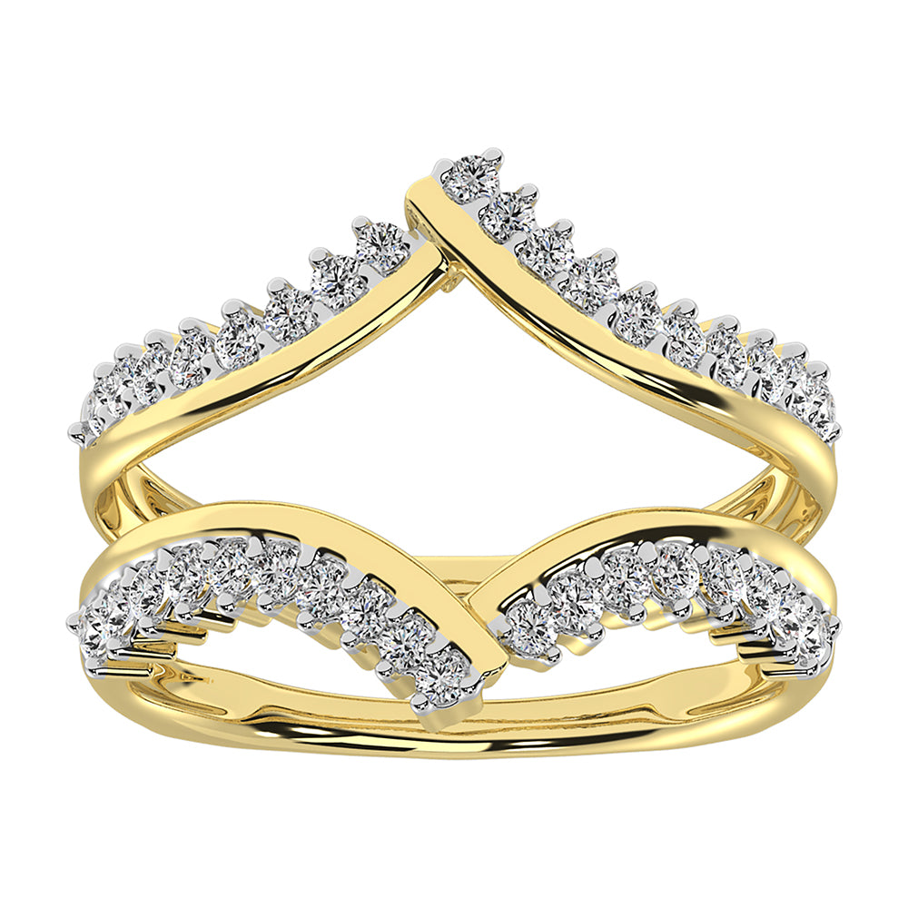 14K Yellow Gold 1/2 Ct.Tw. Diamond Chevron Guard Ring  With White Gold Touch