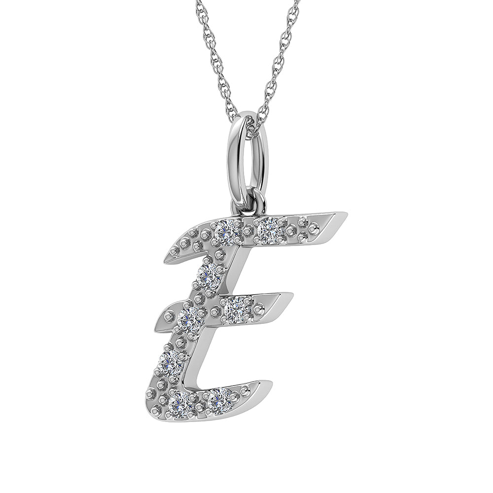 Diamond 1/8 Ct.Tw. Letter E Pendant in 10K White Gold - thediamondsq