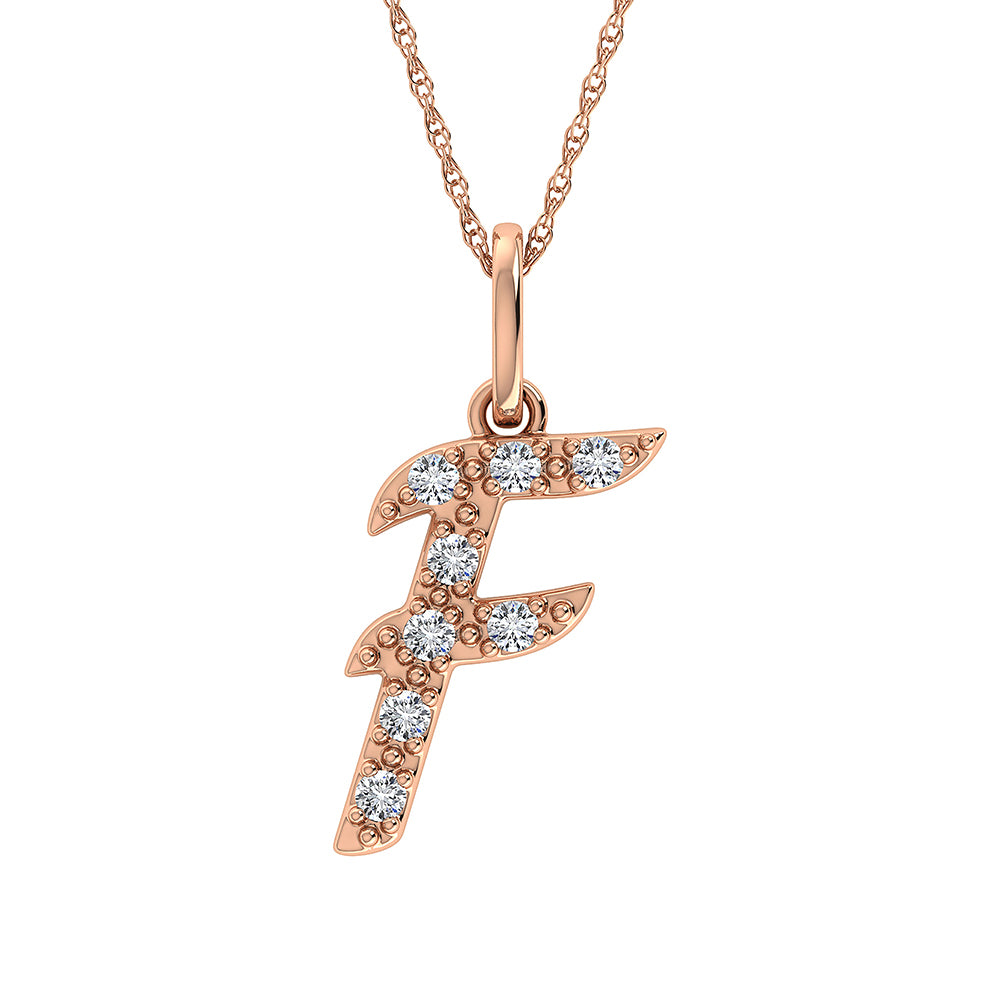 Diamond 1/8 Ct.Tw. Letter F Pendant in 10K Rose Gold - thediamondsq