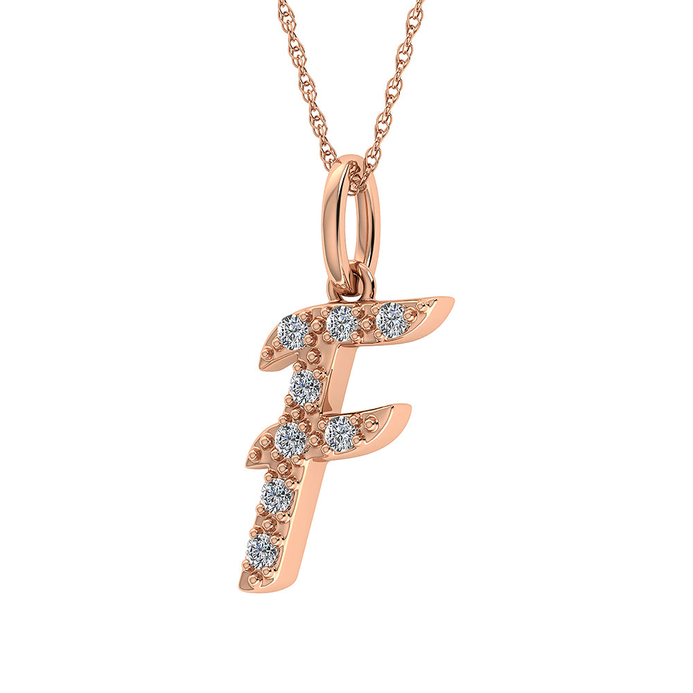 Diamond 1/8 Ct.Tw. Letter F Pendant in 10K Rose Gold - thediamondsq