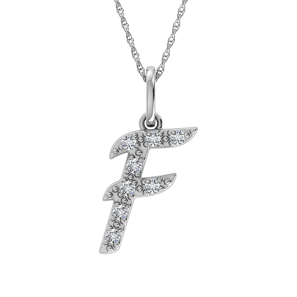 Diamond 1/8 Ct.Tw. Letter F Pendant in 10K White Gold - thediamondsq