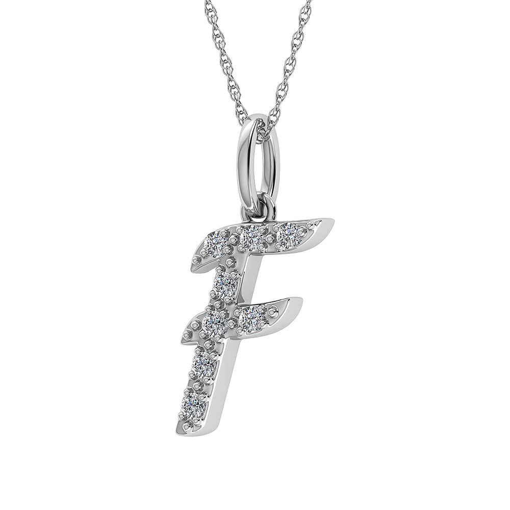 Diamond 1/8 Ct.Tw. Letter F Pendant in 10K White Gold - thediamondsq