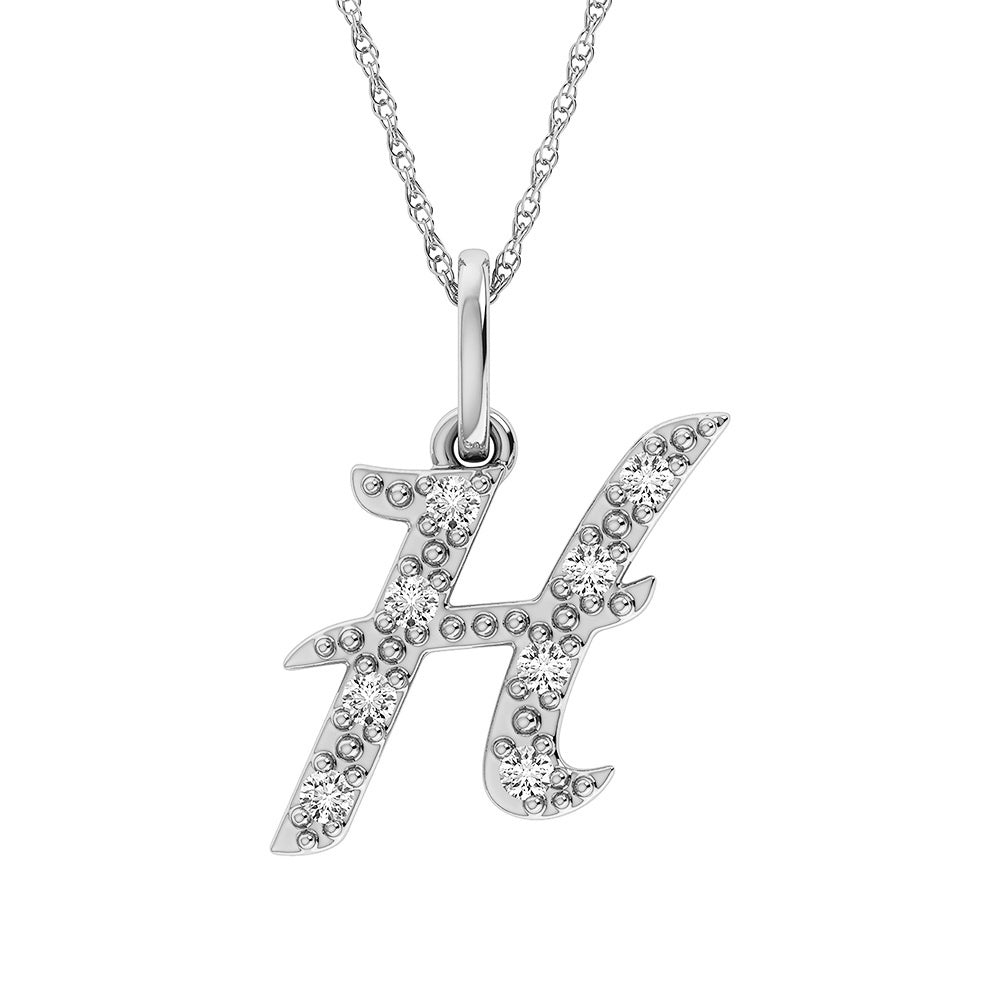 Diamond 1/8 Ct.Tw. Letter H Pendant in 10K White Gold - thediamondsq