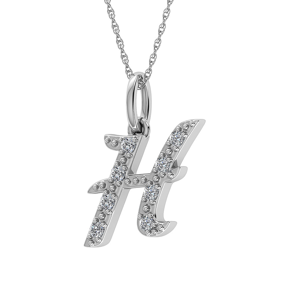 Diamond 1/8 Ct.Tw. Letter H Pendant in 10K White Gold - thediamondsq