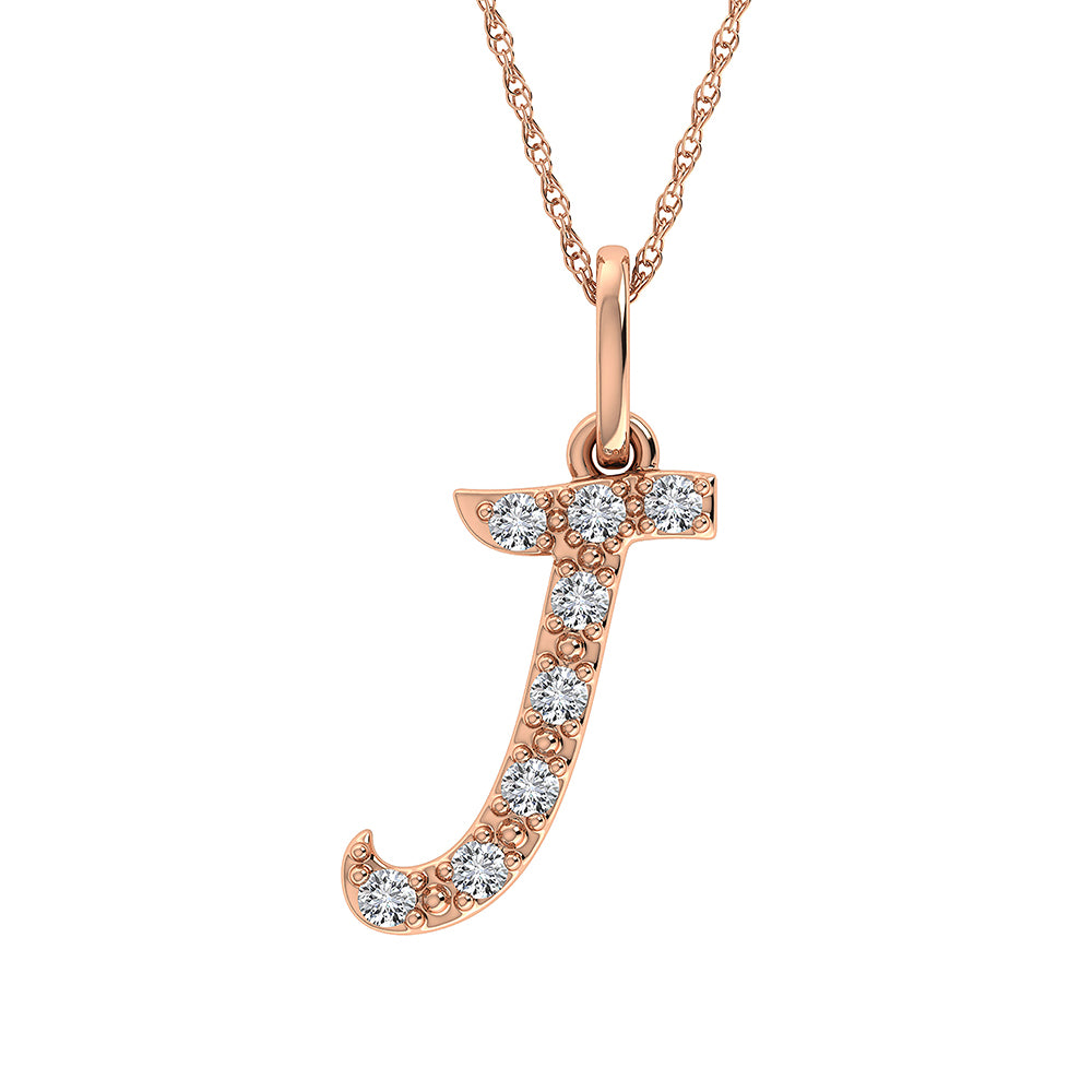 Diamond 1/8 Ct.Tw. Letter J Pendant in 10K Rose Gold - thediamondsq
