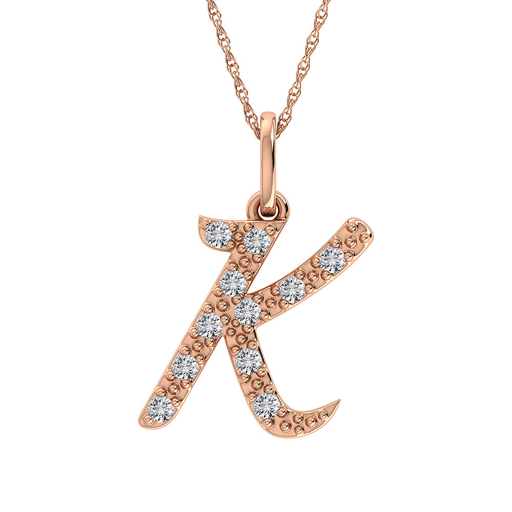 Diamond 1/8 Ct.Tw. Letter K Pendant in 10K Rose Gold - thediamondsq