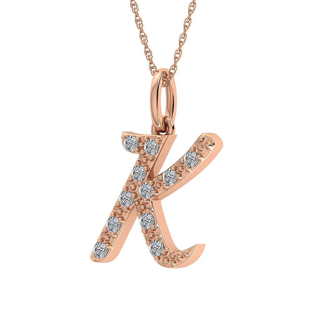 Diamond 1/8 Ct.Tw. Letter K Pendant in 10K Rose Gold - thediamondsq