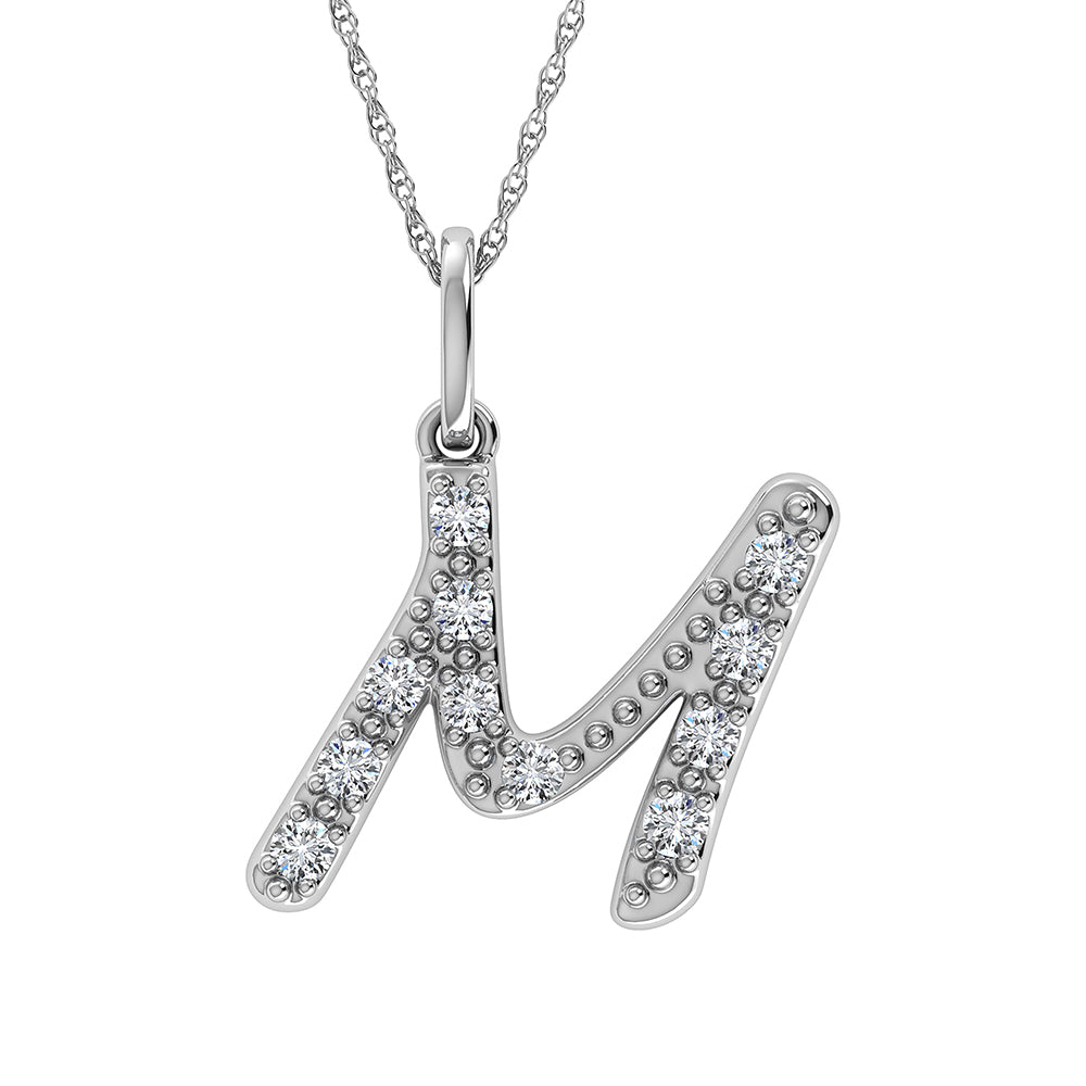 Diamond 1/8 Ct.Tw. Letter M Pendant in 10K White Gold - thediamondsq