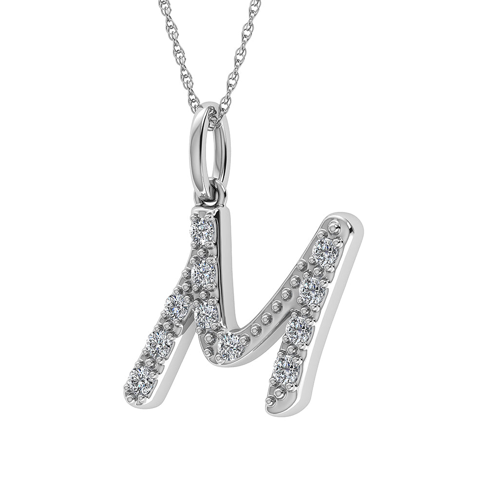 Diamond 1/8 Ct.Tw. Letter M Pendant in 10K White Gold - thediamondsq