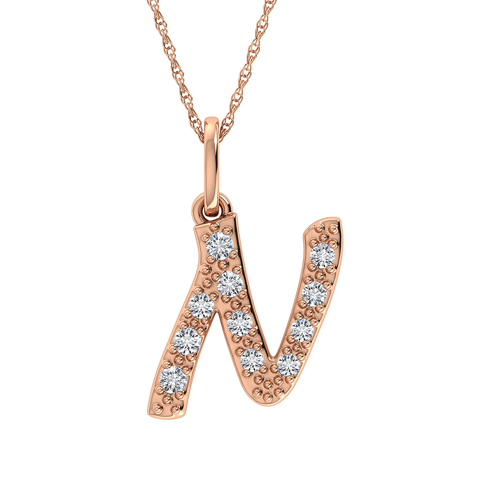 Diamond 1/8 Ct.Tw. Letter N Pendant in 10K Rose Gold - thediamondsq