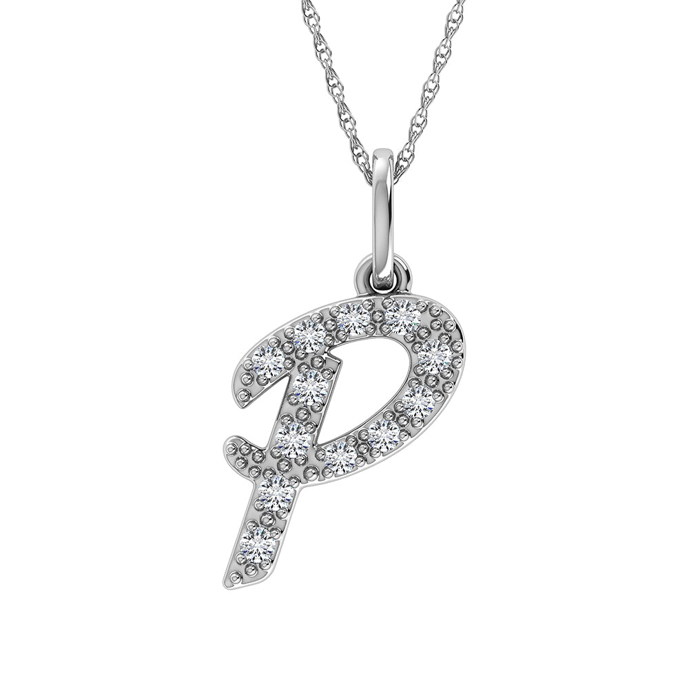 Diamond 1/8 Ct.Tw. Letter P Pendant in 10K White Gold - thediamondsq