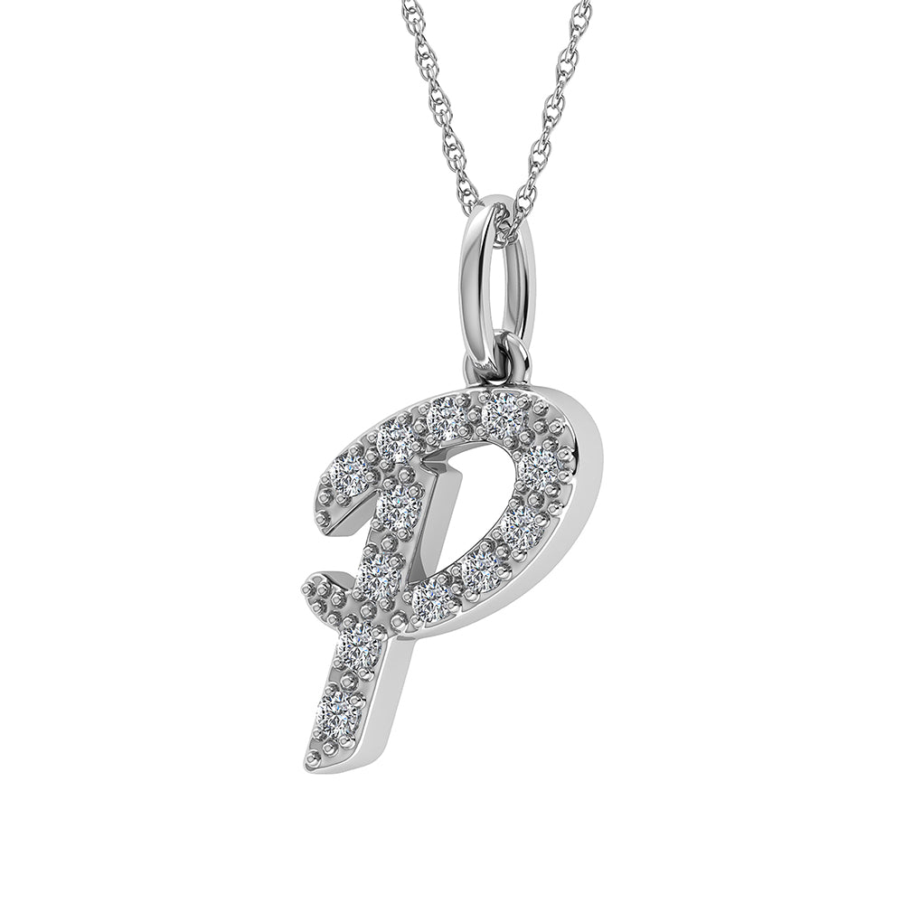 Diamond 1/8 Ct.Tw. Letter P Pendant in 10K White Gold - thediamondsq