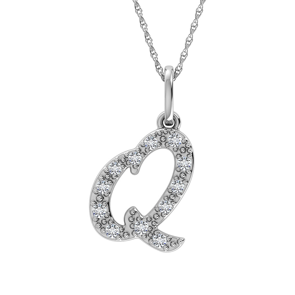Diamond 1/8 Ct.Tw. Letter Q Pendant in 10K White Gold - thediamondsq