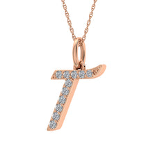 Diamond 1/8 Ct.Tw. Letter T Pendant in 10K Rose Gold - thediamondsq