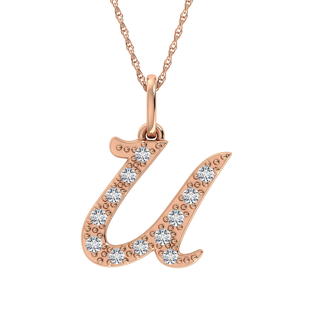 Diamond 1/8 Ct.Tw. Letter U Pendant in 10K Rose Gold - thediamondsq