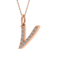 Diamond 1/8 Ct.Tw. Letter V Pendant in 10K Rose Gold - thediamondsq