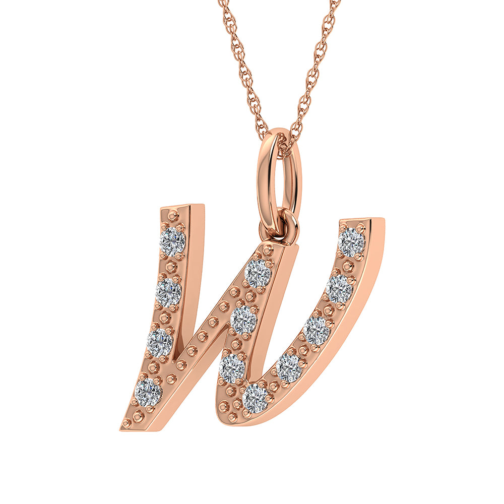 Diamond 1/8 Ct.Tw. Letter W Pendant in 10K Rose Gold - thediamondsq