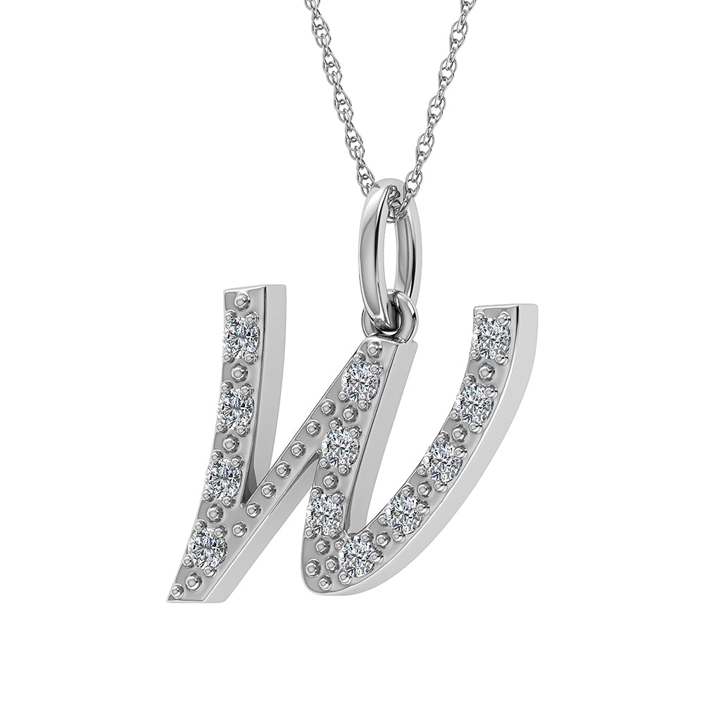 Diamond 1/8 Ct.Tw. Letter W Pendant in 10K White Gold - thediamondsq