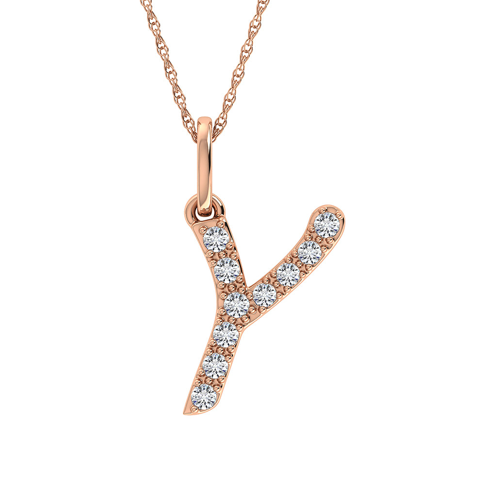 Diamond 1/8 Ct.Tw. Letter Y Pendant in 10K Rose Gold - thediamondsq