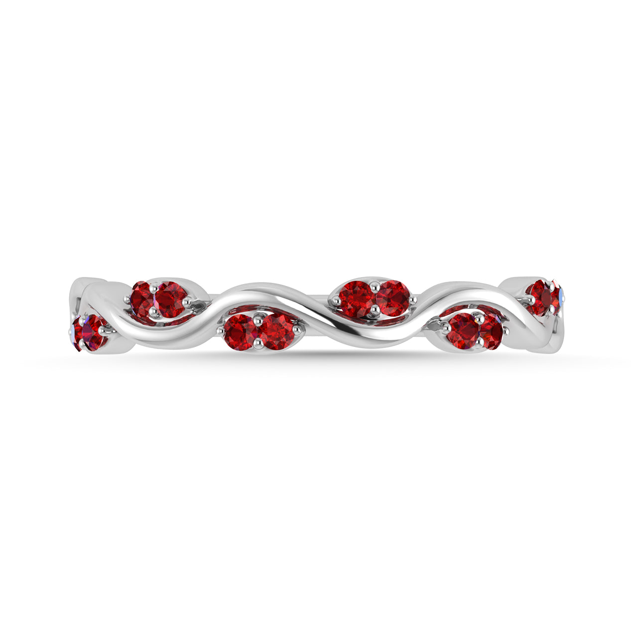 Diamond 1/6 Ct.Tw. And Ruby Wedding Band in 14K White Gold